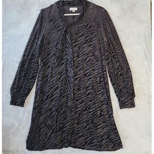 Calvin Klein Dress Womens Size 14 Black Velvet Burnout Zebra Tie Neck